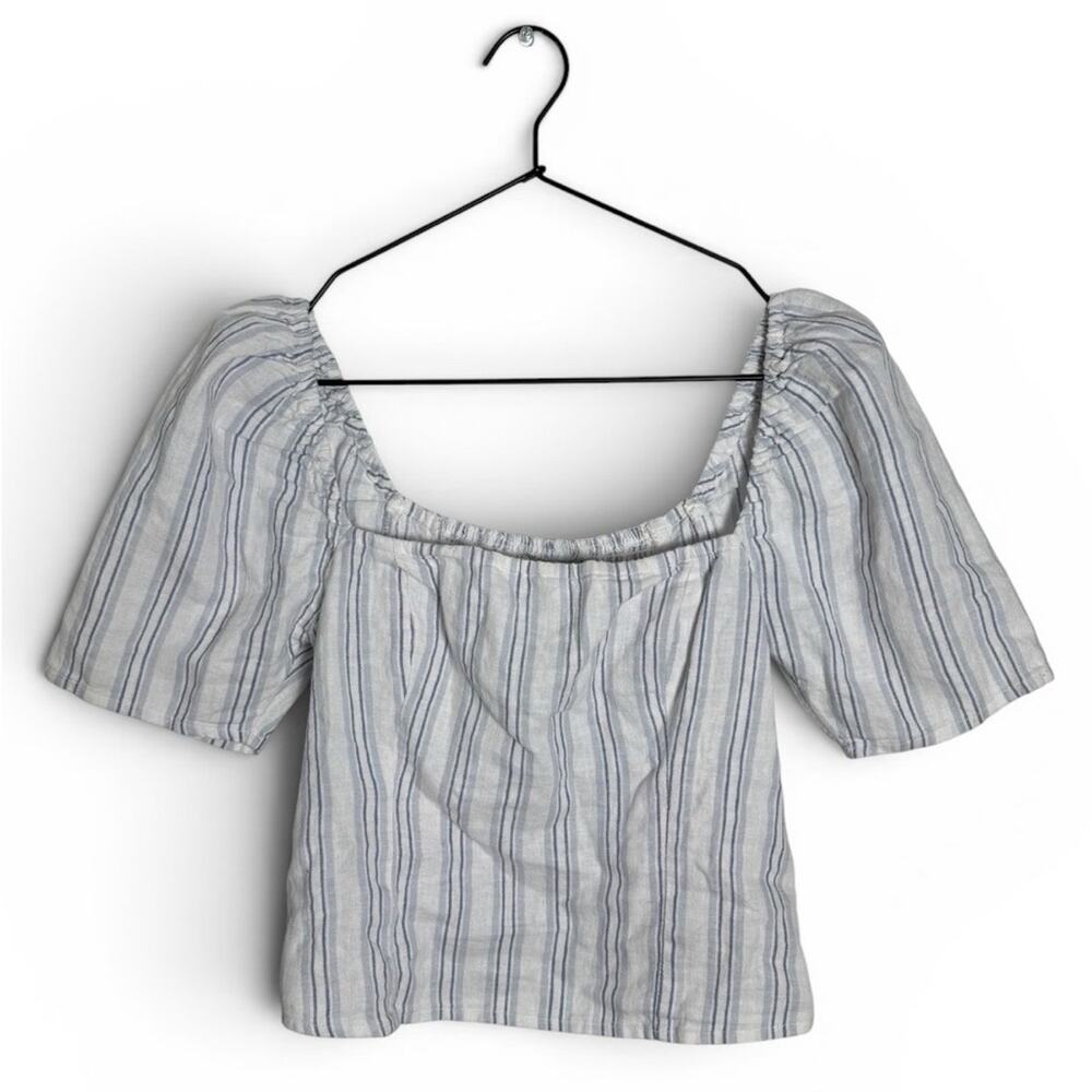 Abercrombie & Fitch Blue and White Striped Square Neck Puff Sleeve Top